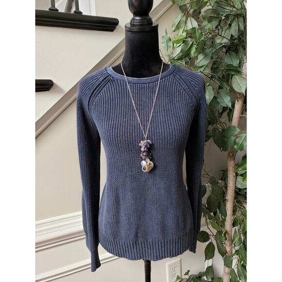 DO+BE Sweater Women's Small Blue Chunky Knit Cutout Back Raglan Cold Shoulder - Picture 2 of 10